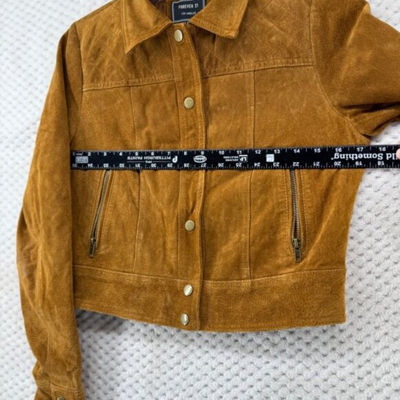 Forever 21 Suede Leather Jacket Rust Brown Trucker Full Zip Pockets Womens Small - Picture 3 of 6